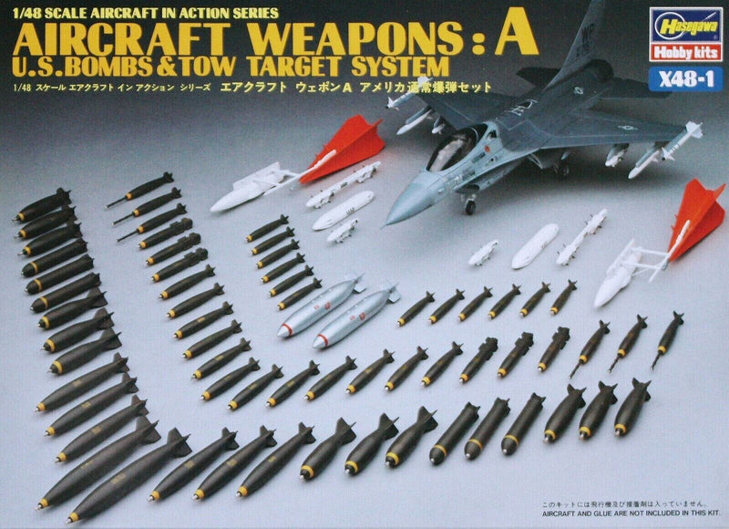 Hasegawa Models 36001 AIRCRAFT WEAPONS-U.S. BOMBS & TOW TARGET SYSTEM 1:48 SCALE MODEL KIT