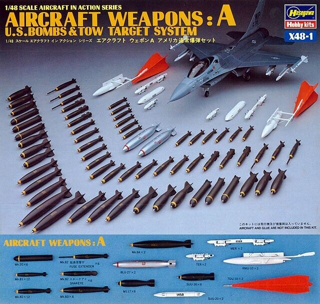 Hasegawa Models 36001 AIRCRAFT WEAPONS-U.S. BOMBS & TOW TARGET SYSTEM 1:48 SCALE MODEL KIT