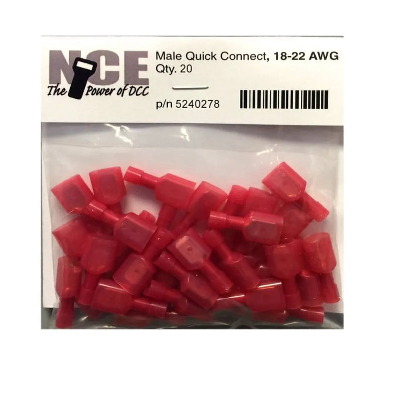NCE 524287 18-22 AWG Male Quick Connects, Red (20)