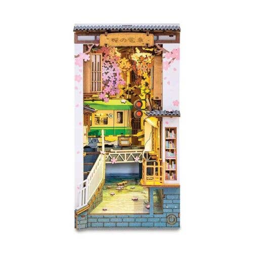 Robotime TGB01 Sakura Densya Tram Book Nook Shelf Insert Kit, 3D Puzzle