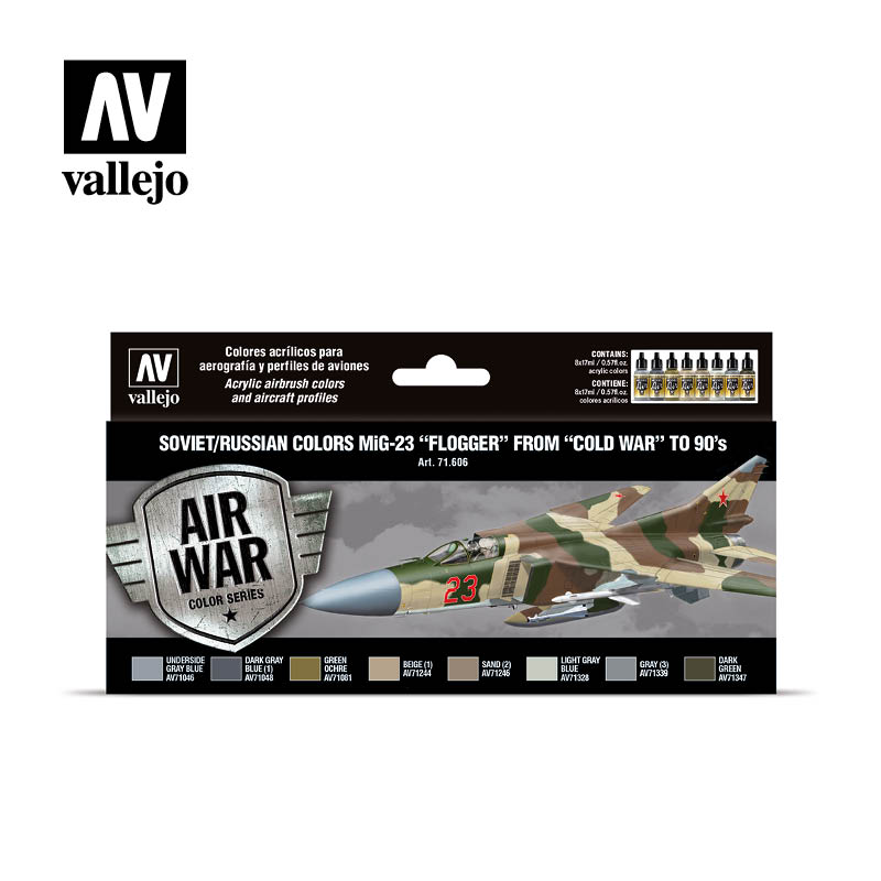 Vallejo Acrylic Paints 71606 Soviet/Russian Colors MiG-23 Flogger 1970-90 Paint Set (8-Pack)