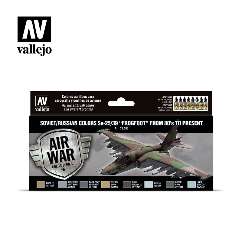 Vallejo Acrylic Paints 71603 Soviet/Russian Colors Su-25/39 Frogfoot 1980-Present Paint Set (8-Pack)