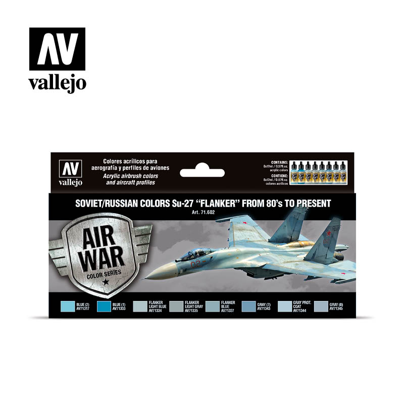 Vallejo Acrylic Paints 71602 Soviet/Russian Colors Su-27 Flanker 1980-Present Paint Set (8-Pack)