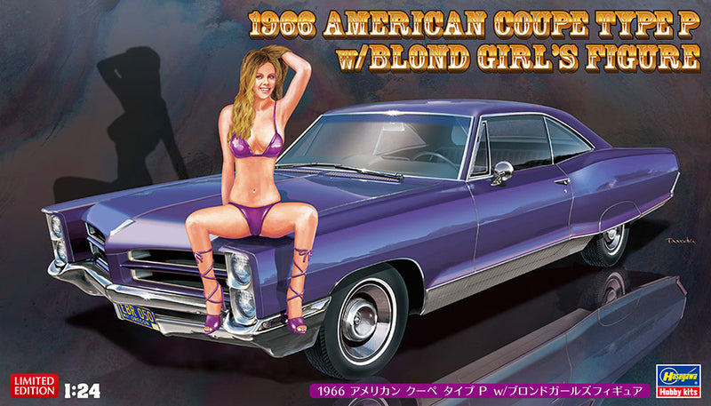 Hasegawa Models 52224 1966 American Coupe Type P w/Blonde Girls Figure 1:24 SCALE MODEL KIT