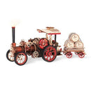 Robotime LKA01 Steam Engine (Tractor) with Trailer Kit, Motorized Mechanical 3D Puzzle
