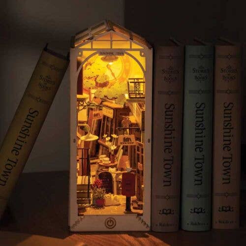 Robotime TGB02 Sunshine Town Book Nook Shelf Insert Kit, Lighted 3D Puzzle
