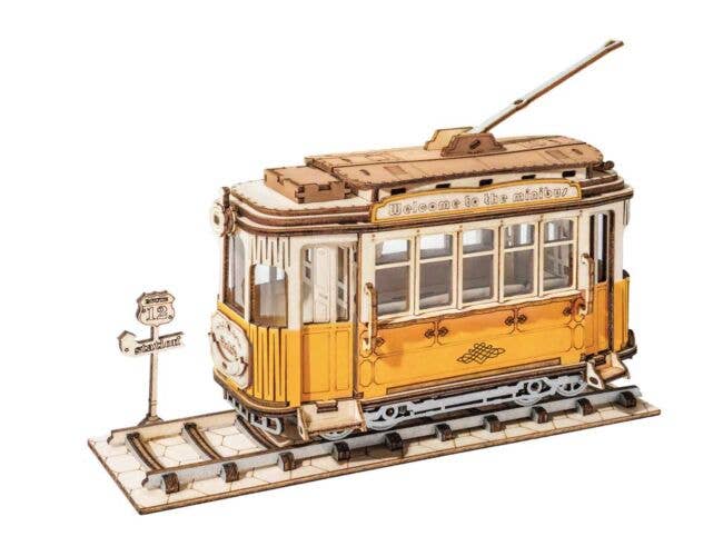 Robotime TG505 Tramcar (Streetcar), Laser-Cut Wood Kit, 3D Wooden Puzzle