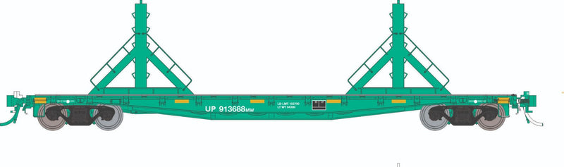 PREORDER Rapido HO 138409 F30D 50' Rail Flat Car Set, Union Pacific MOW (6-Pack)