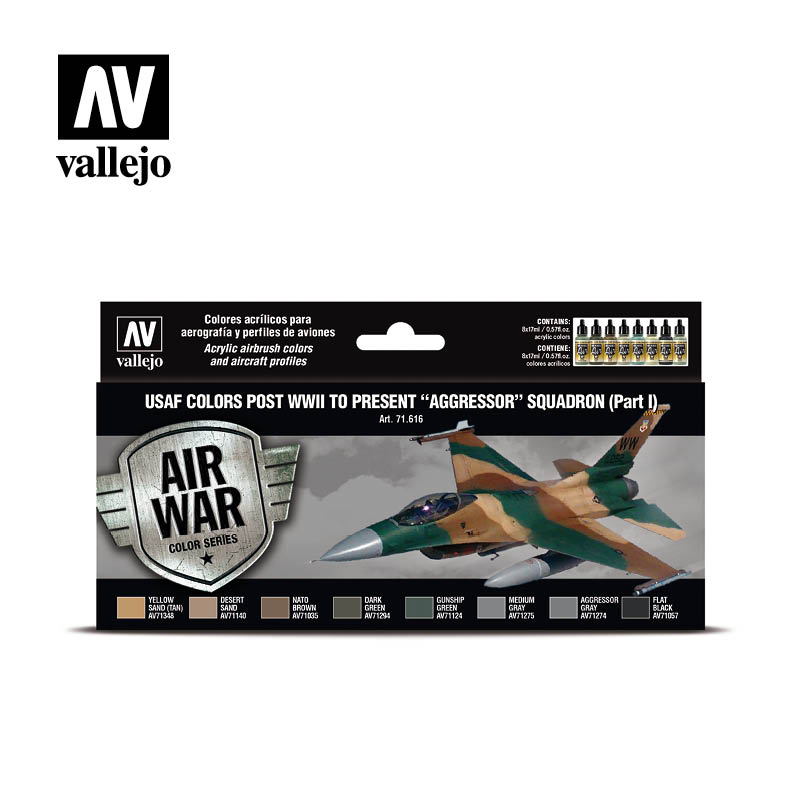 Vallejo Acrylic Paints 71616 USAF Colors Aggressor Squadron Post WWII-Present Paint Set, Part 1 (8-Pack)