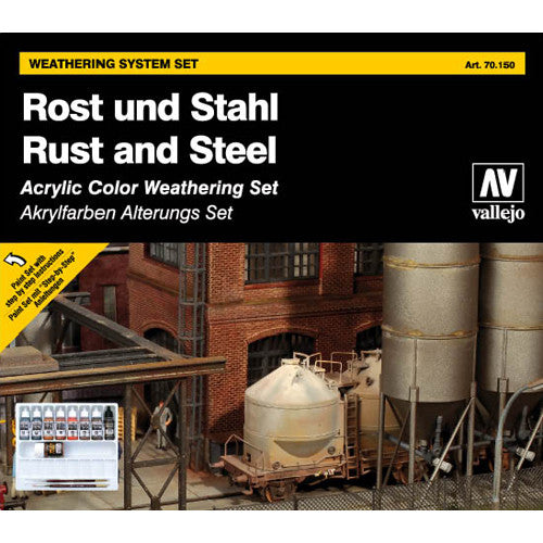 Vallejo Acrylic Paints 70150 Rust & Steel Paint Set (9-Pack & 2-Brushes)