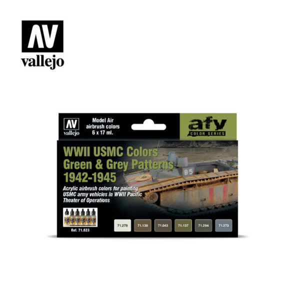Vallejo 71623 Model Air WW2 USMC Green/Grey Pat Set