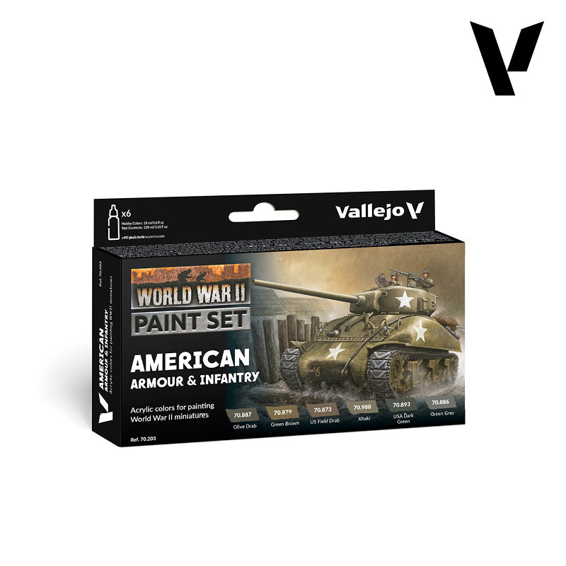 Vallejo Acrylic Paints 70203 American Armour & Infantry Paint Set (6-Pack)