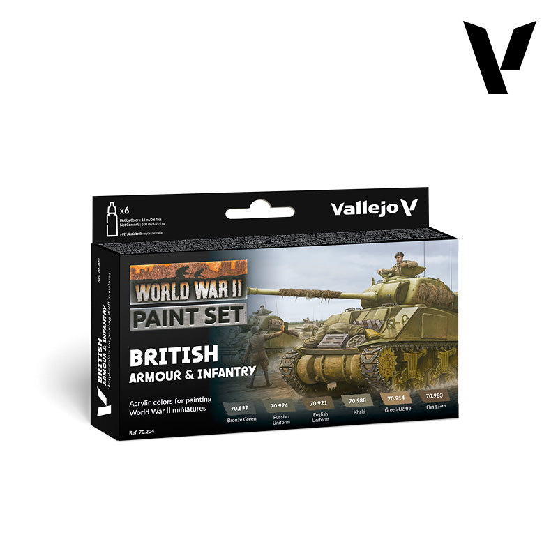 Vallejo Acrylic Paints 70204 British Armour & Infantry Paint Set (6-Pack)