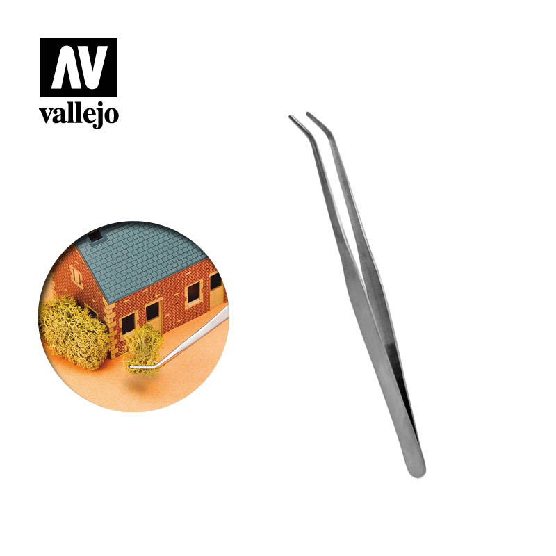 Vallejo Acrylic Paints T12009 Curved Tip Stainless Steel Tweezers, 175mm