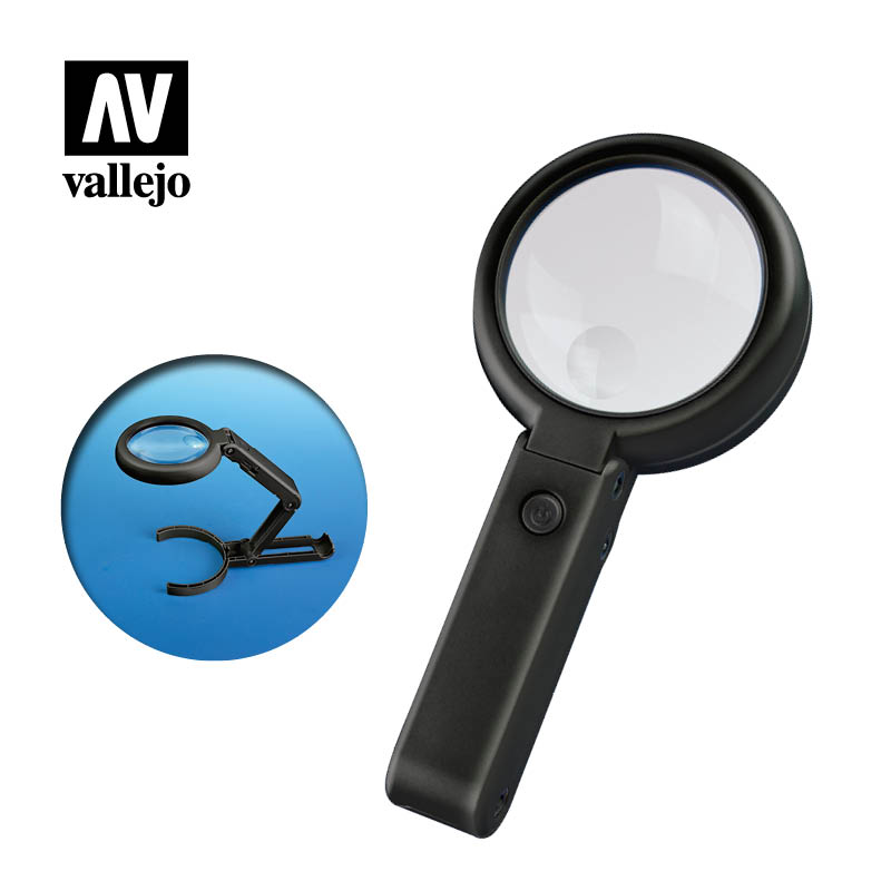 Vallejo Acrylic Paints T14002 Foldable LED Magnifier, Inbuilt Stand