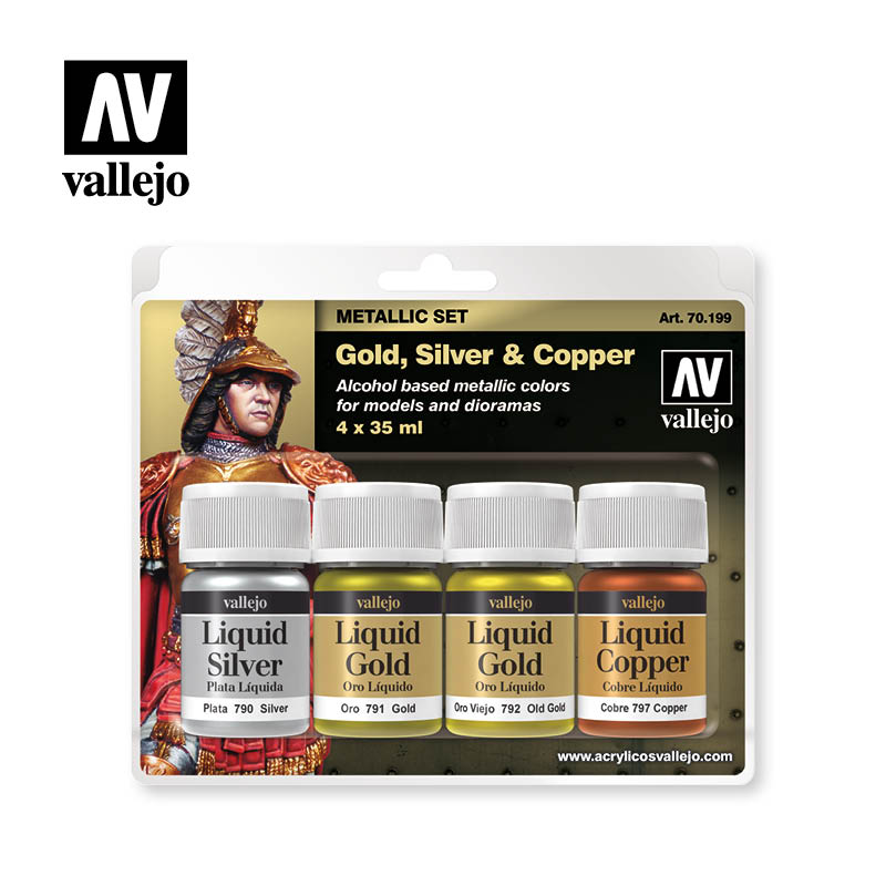 Vallejo Acrylic Paints 70199 Metallic Paint Set (4-Pack)