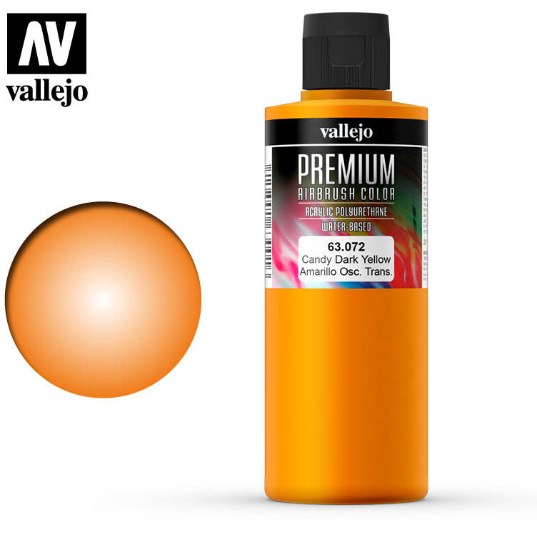 Vallejo Acrylic Paints 63072 Premium Color, Candy Dark Yellow (200ml)