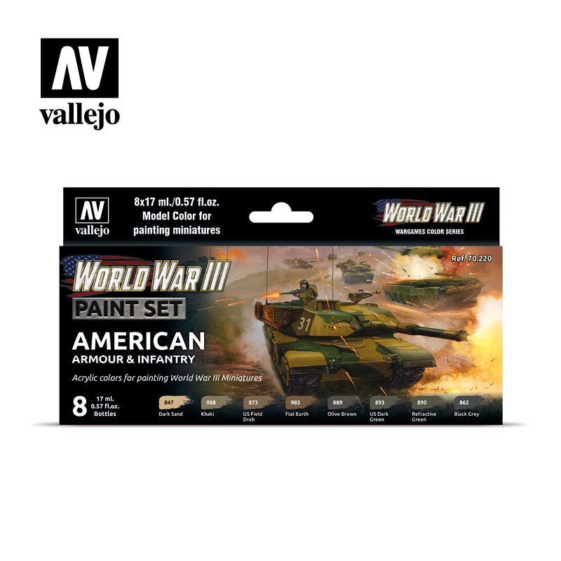 Vallejo Acrylic Paints 70220 American Armour & Infantry Paint Set (8-Pack)