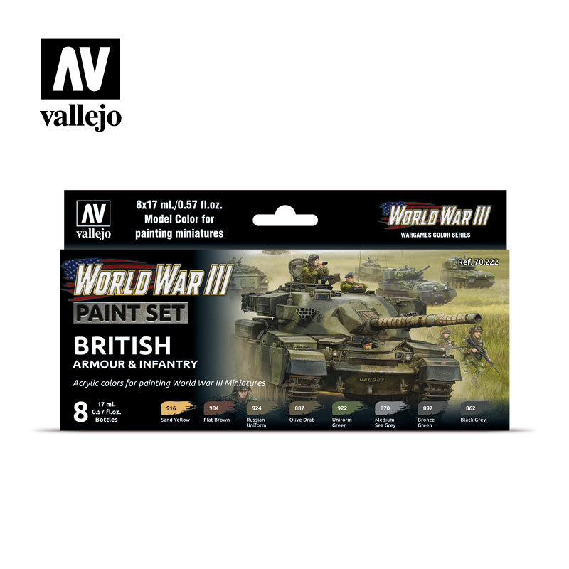 Vallejo Acrylic Paints 70222 British Armour & Infantry Paint Set (8-Pack)