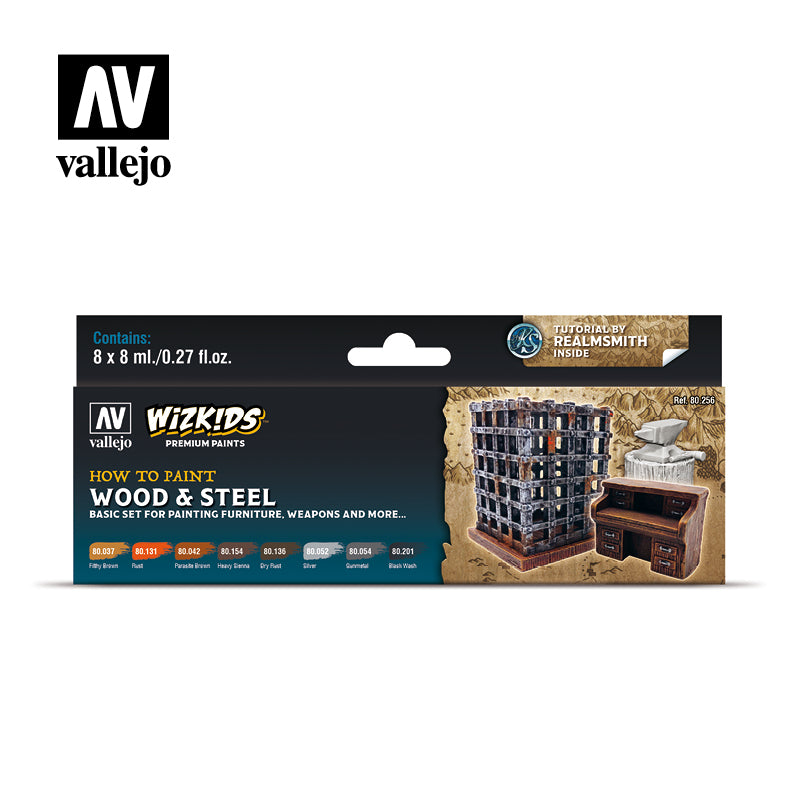 Vallejo Acrylic Paints 80256 Wood & Steel Paint Set (8-Pack)