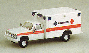 Trident Miniatures 90024 Military - US Air Force (Modern) - Light Trucks -- Ambulance with Chevrolet Pick-Up Cab (white, red; Blue Lettering), HO Scale