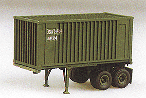 Trident Miniatures 90079 United States/NATO Equipment -- 2-Axle 20' Chassis with Box Container (green), HO Scale