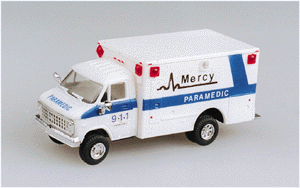 Trident Miniatures 90130 Emergency - Private Ambulances -- Mercy Paramedic (On Chevrolet Van Cab), HO Scale
