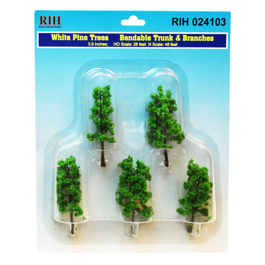 Rock Island Hobby RIH024103 White pine trees with bendable trunk and branches. HO scale 26ft; N scale 48ft; O scale 14ft