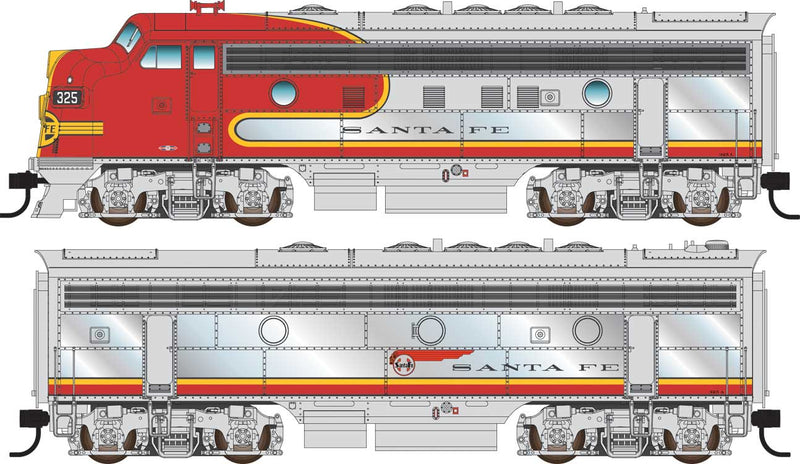 WalthersMainline 910-19960 EMD F7 A-B Set - ESU Sound and DCC -- Santa Fe #325L, #325A (Passenger Warbonnet, silver, red, black), HO