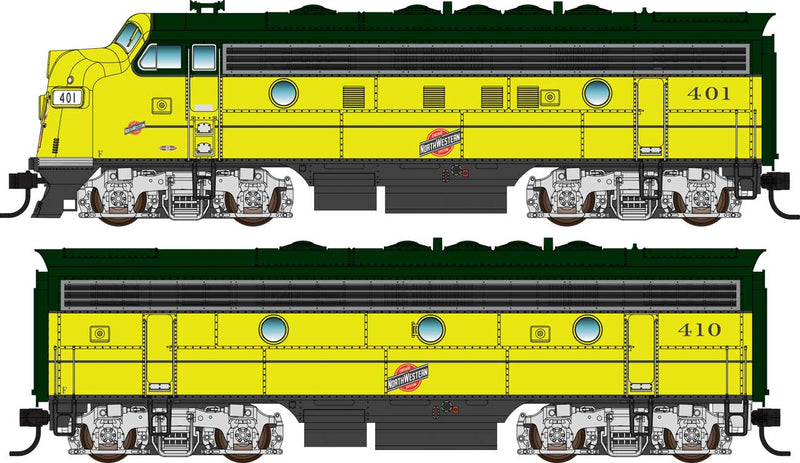 WalthersMainline 910-19968 EMD F7 A-B Set - ESU Sound and DCC -- Chicago & North Western(TM) #401, #410 (yellow, green, silver, black), HO