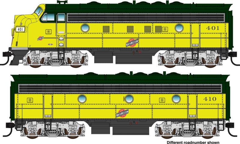 WalthersMainline 910-19969 EMD F7 A-B Set - ESU Sound and DCC -- Chicago & North Western(TM) #402, #411 (yellow, green, black, silver), HO