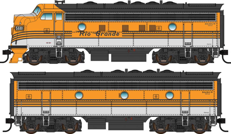 WalthersMainline 910-19971 EMD F7 A-B Set - ESU Sound and DCC -- Denver & Rio Grande Western(TM) #5681, #5682 (Grande Gold, silver, black), HO