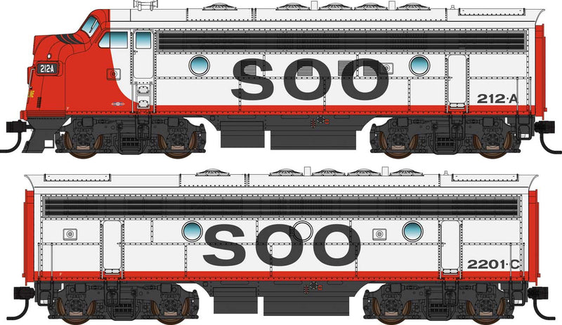 WalthersMainline 910-19979 EMD F7 A-B Set - ESU Sound and DCC -- Soo Line #212A, #2201C (red, white, black), HO