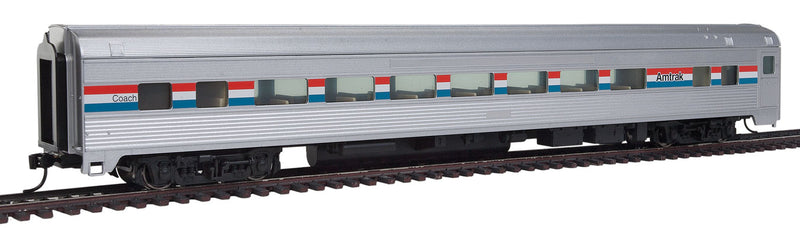 WalthersMainline 910-30001 85' Budd Large-Window Coach - Ready to Run -- Amtrak (Phase III; silver, Equal red, white, blue Stripes), HO