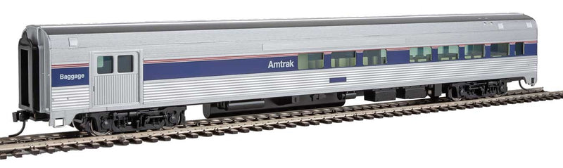 Walthers Mainline 910-30062 85' Budd Baggage-Lounge - Ready to Run -- Amtrak (Phase IV, silver, wide blue, thin red and white stripes), HO