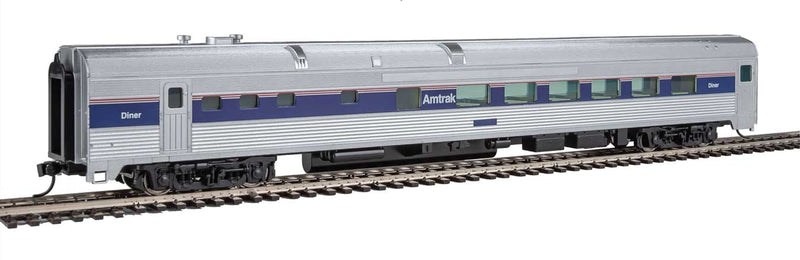 Walthers Mainline 910-30163 85' Budd Diner - Ready to Run -- Amtrak (Phase IV, silver, wide blue, thin red and white stripes), HO