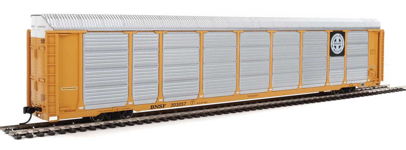 WalthersProto 920-10116 89' Thrall Enclosed Tri-Level Auto Carrier - Ready to Run -- Burlington Northern Santa Fe Rack and Flat