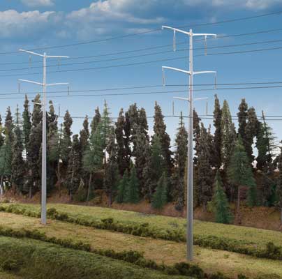Walthers Cornerstone 933-3343 Modern High Voltage Transmission Towers -- Kit - Poles stand 9-3/4" 24.7cm tall each, HO Scale