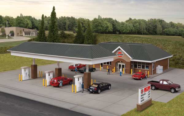 Walthers Cornerstone 933-3537 Modern Gas Station -- Kit - Main Building: 10-7/16 x 6-1/2 x 3-1/8" 26.5 x 16.5 x 7.9cm, HO Scale