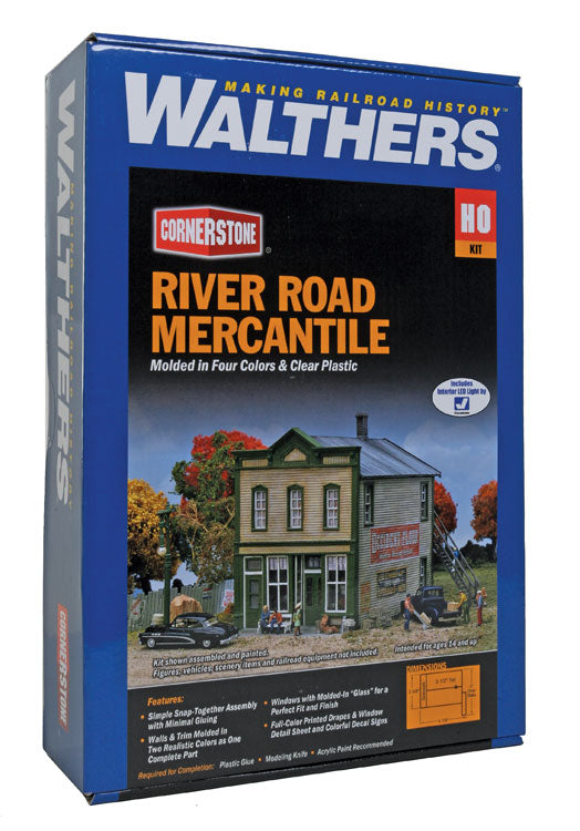 Walthers Cornerstone 933-3650 River Road Mercantile -- Kit - 5-3/4 x 5 x 5-1/2" 14.3 x 12.5 x 13.7cm, HO Scale