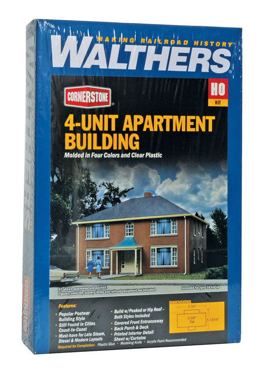 Wathers Cornerstone 933-3781 Four-Unit Brick Apartment Building Kit, HO
