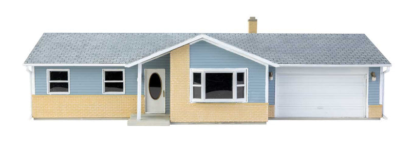 Walthers Cornerstone 933-4155 Ranch House with Attached 2-Car Garage -- Kit - 4 x 2-1/4 x 1-1/2" 10.1 x 5.7 x 3.8cm, HO