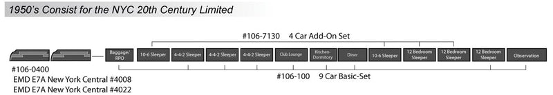 Kato USA 106-100-1 New York Central 20th Century Limited 9 Car Set with Interior Lighting Pre-Installed, N Scale