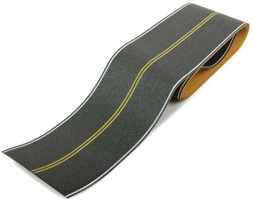 Walthers SceneMaster 949-1252 Flexible Self-Adhesive Paved Roadway -- Vintage and Modern No Passing Zone (Double Yellow Centerline, White Edge Marks, HO Scale