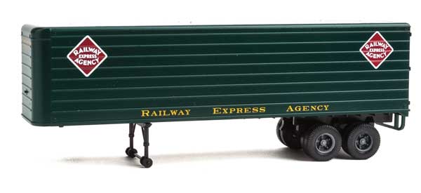 Walthers SceneMaster 949-2425 35' Fluted-Side Trailer 2-Pack - Assembled -- Railway Express Agency (dark green, white, gold), HO Scale