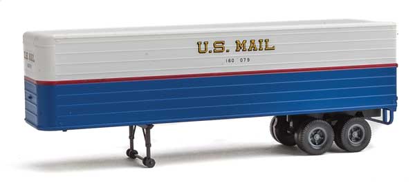 Walthers SceneMaster 949-2426 35' Fluted-Side Trailer 2-Pack - Assembled -- US Mail (blue, white, red stripe, gold shadow lettering), HO Scale