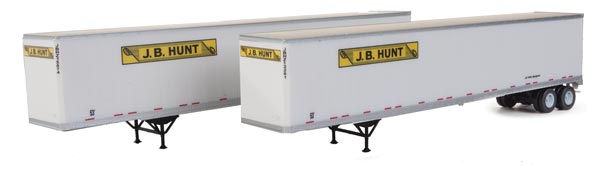 Walthers SceneMaster 949-2462 53' Stoughton Trailer 2-Pack - Assembled -- J.B. Hunt (white, yellow, black), HO Scale