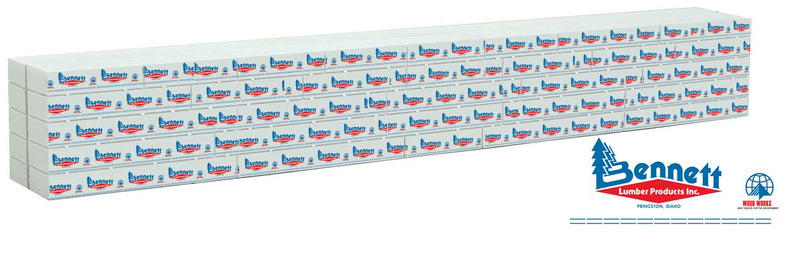 Walthers SceneMaster 949-3162 Wrapped Lumber Load for WalthersMainline 72' Centerbeam Flatcar -- Bennett Lumber (blue, red), HO