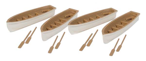 Walthers SceneMaster 949-4163 Row Boat 4-Pack - Assembled -- White, Tan, HO Scale