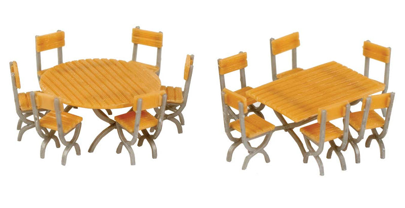 Walthers SceneMaster 949-4191 Tables and Chairs -- Kit - One Each Square and Round Tables, plus 12 Chairs, HO
